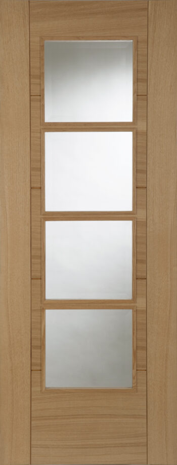 Pre-finished Oak Iseo Deluxe FD30 Central 4 Light Glazed Fire Door
